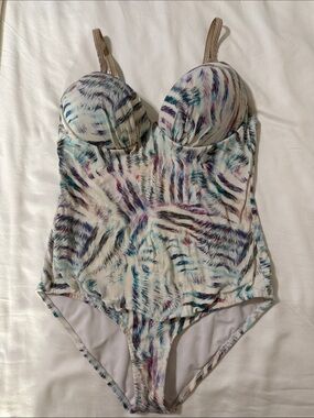 Sculpting One-Piece Swimsuit in Multi-Color Brushstroke Print